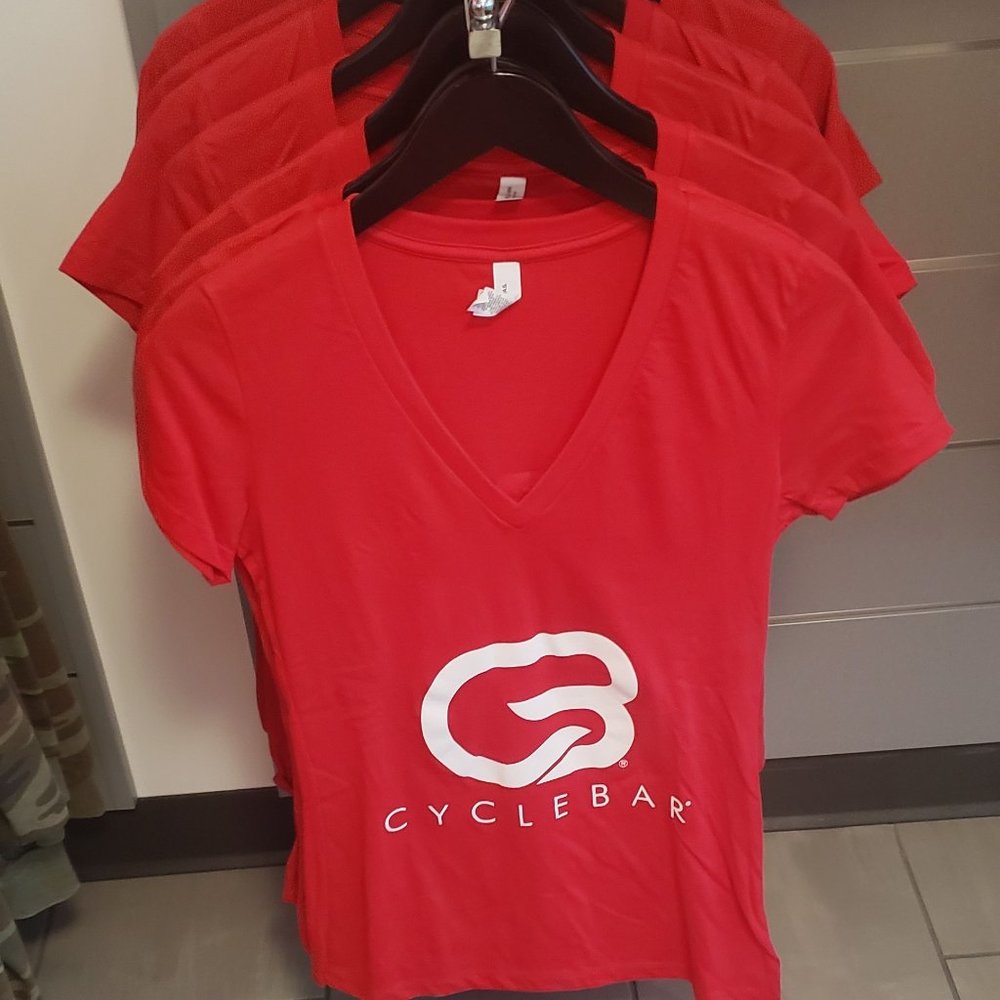 CycleBar Ladies Fitted Deep V-Neck Tee with Front and Back Copy